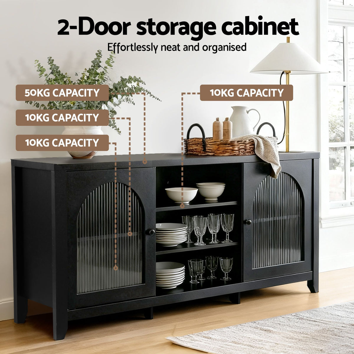 Artiss Black Buffet Sideboard Double Doors Adjustable Shelves