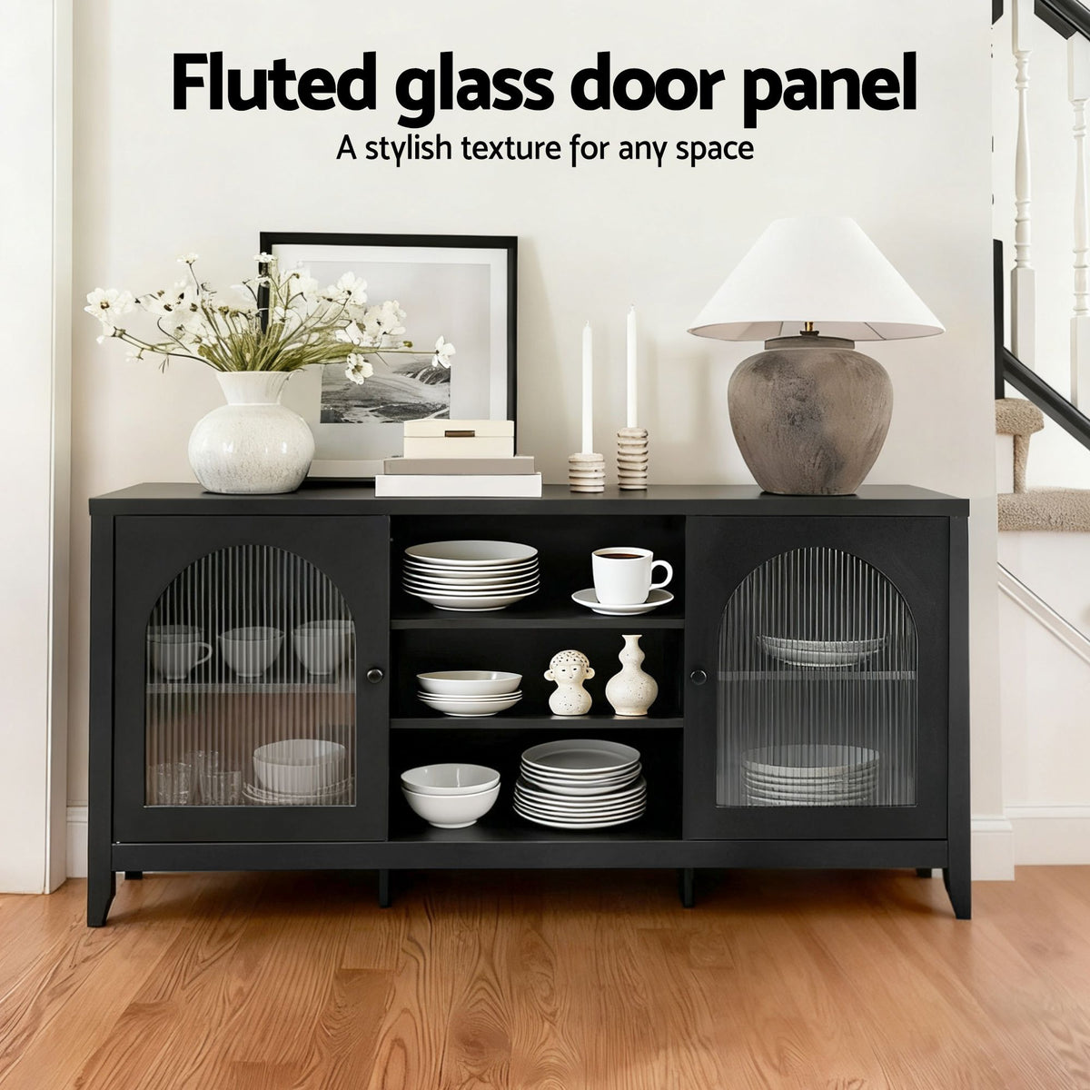 Artiss Black Buffet Sideboard Double Doors Adjustable Shelves