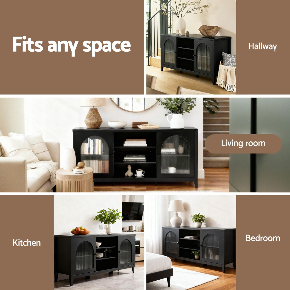 Artiss Black Buffet Sideboard Double Doors Adjustable Shelves