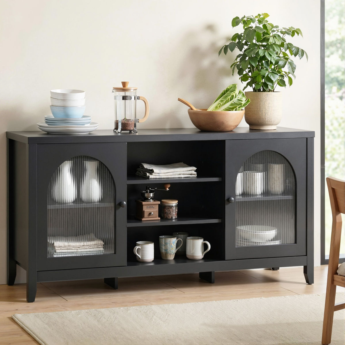 Artiss Black Buffet Sideboard Double Doors Adjustable Shelves