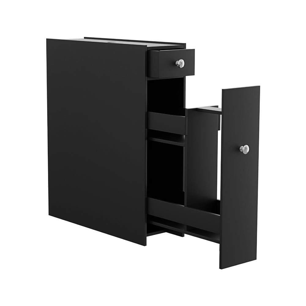 Slim Black Bathroom Storage Cabinet MDF Toilet Tissue Caddy Holder