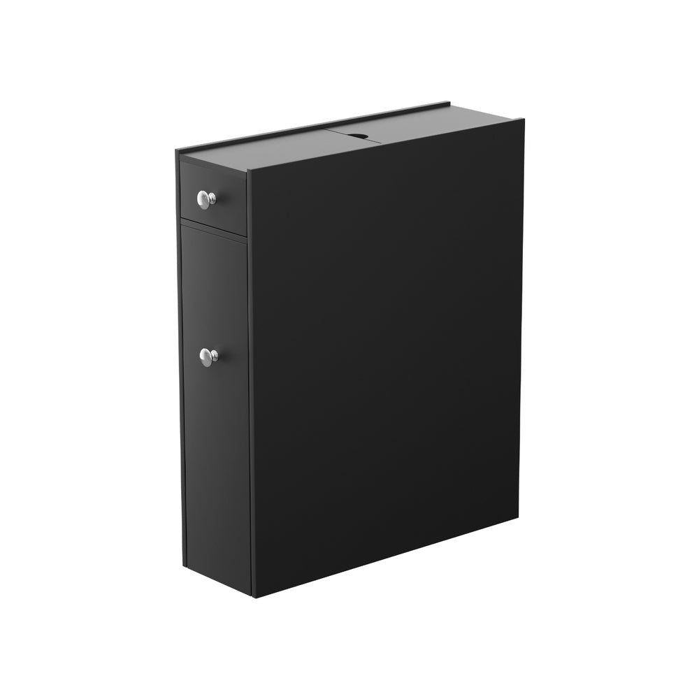 Slim Black Bathroom Storage Cabinet MDF Toilet Tissue Caddy Holder