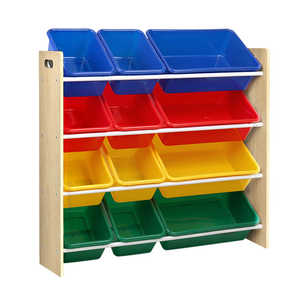 Kinder Rack Keezi Kids Storage Rack 12 Bins Bookshelf Organiser