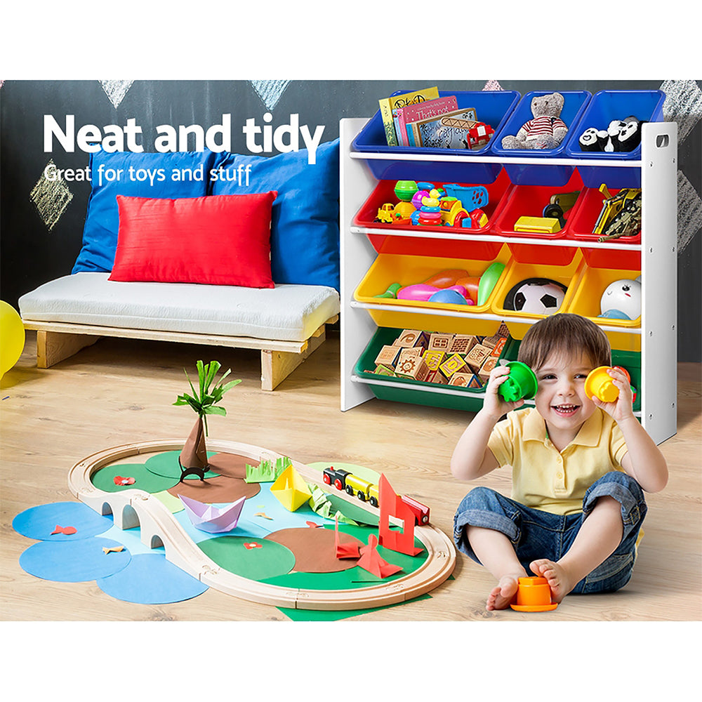 Keezi Kids Toy Storage Rack 12 Bins Bookshelf Organiser