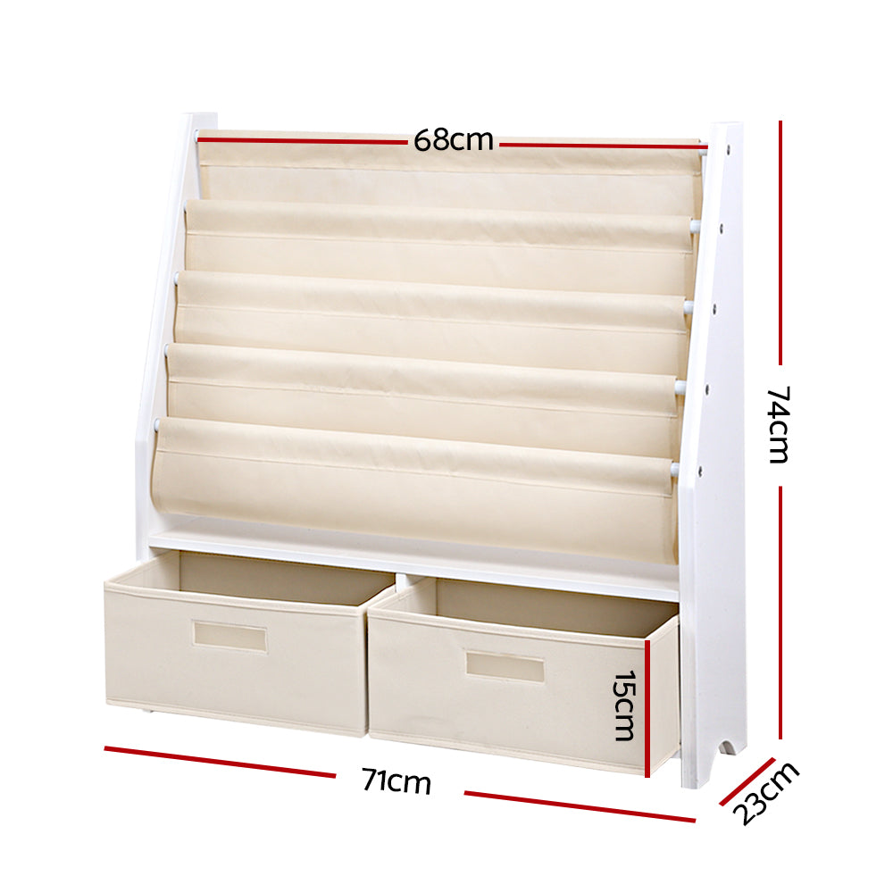 Keezi 4-Tier Kids Bookshelf Magazine Rack Organiser White