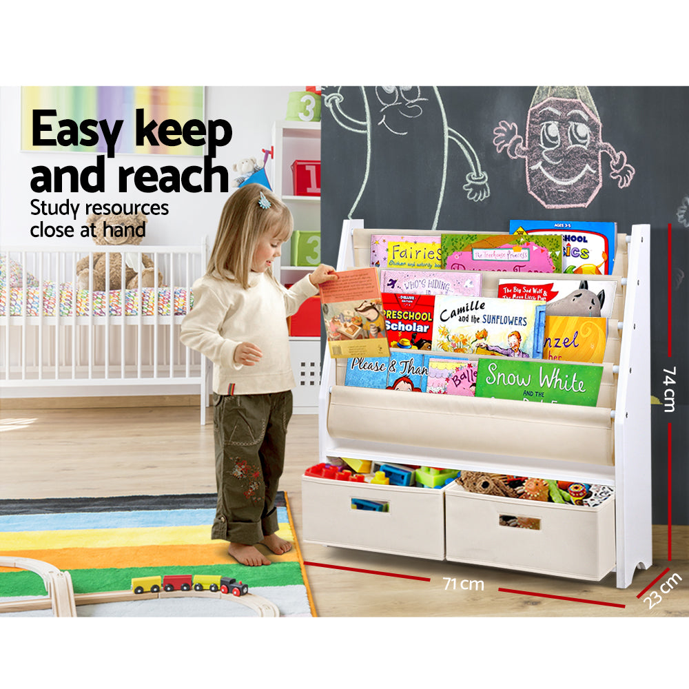 Keezi 4-Tier Kids Bookshelf Magazine Rack Organiser White