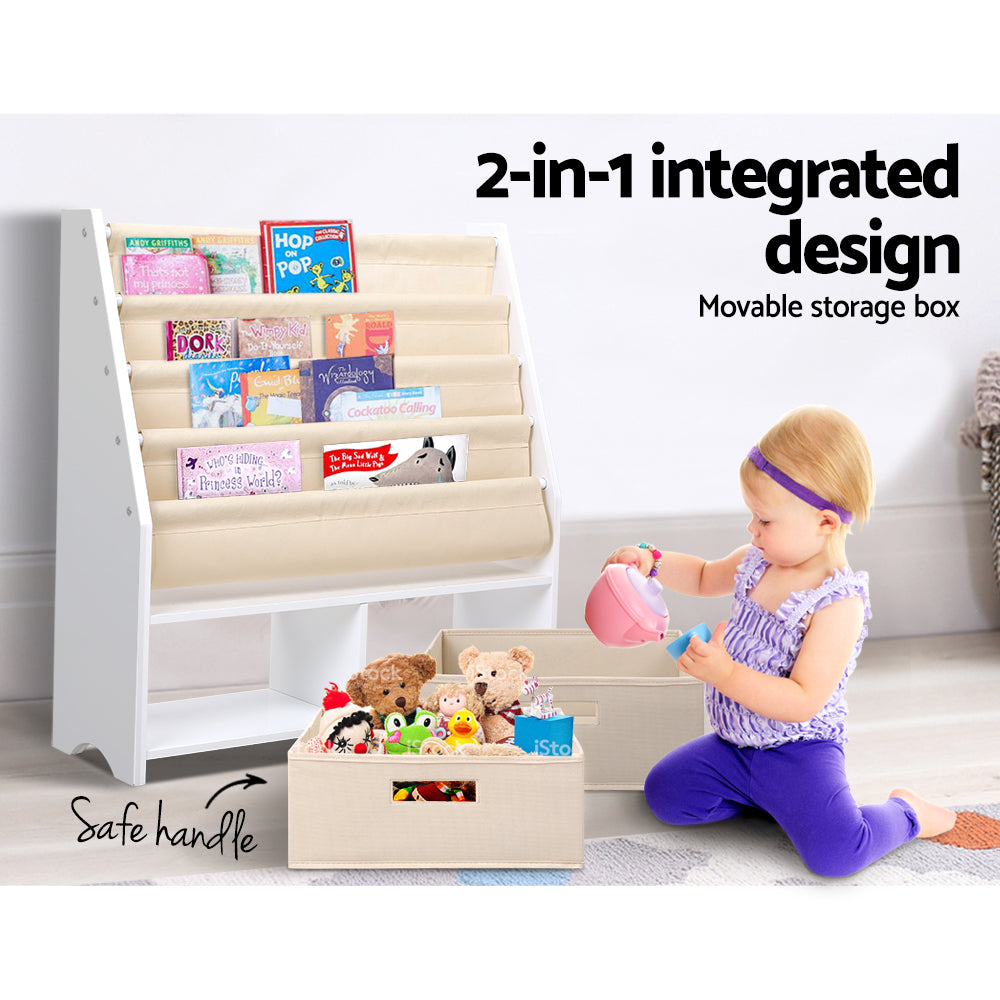 Keezi 4-Tier Kids Bookshelf Magazine Rack Organiser White