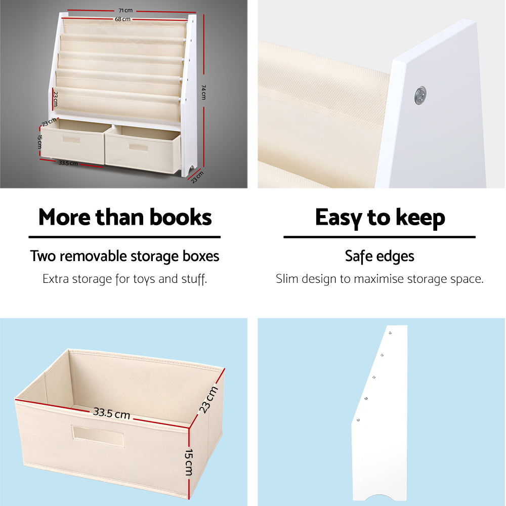 Keezi 4-Tier Kids Bookshelf Magazine Rack Organiser White