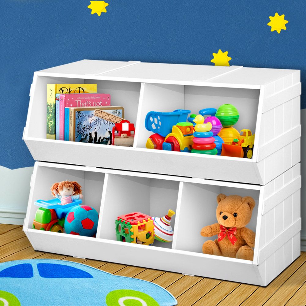 Keezi Kids Stackable Toy Box Bookshelf Storage Rack Organiser