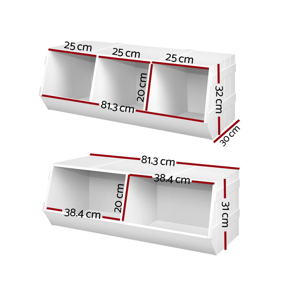 Keezi Kids Toy Box Bookshelf Organiser Stackable White