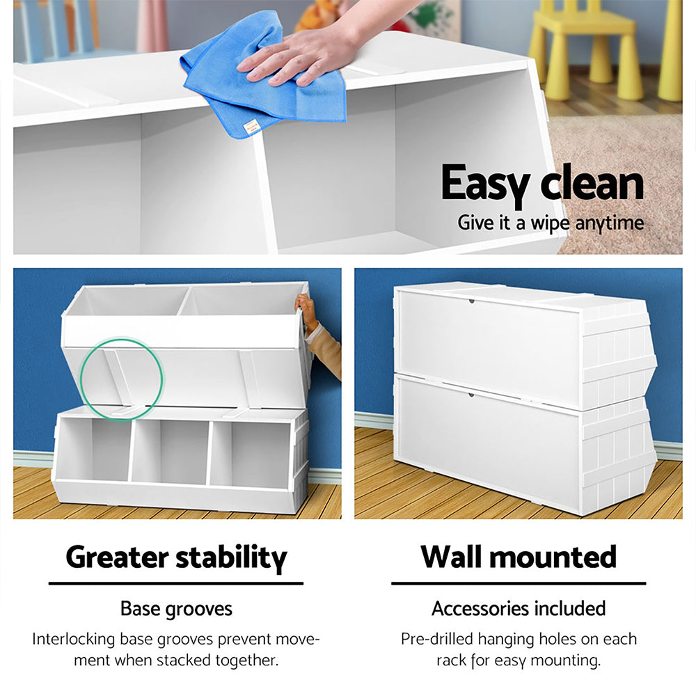Keezi Kids Toy Box Bookshelf Organiser Stackable White