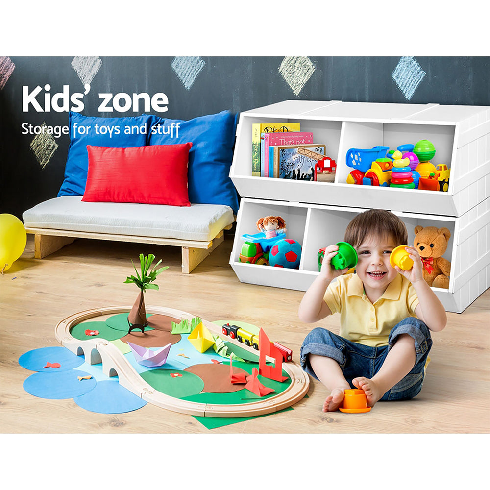 Keezi Kids Toy Box Bookshelf Organiser Stackable White