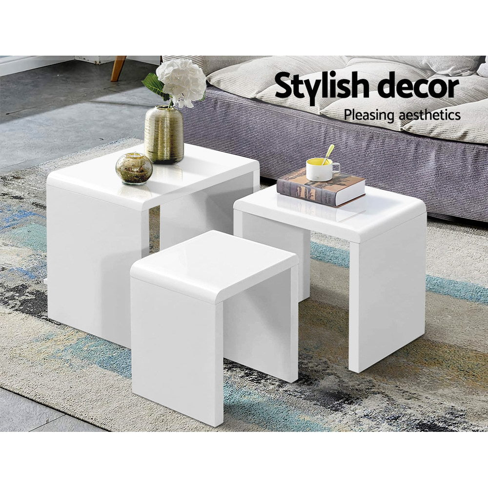 Glossy White Nesting Coffee Table Set of 3