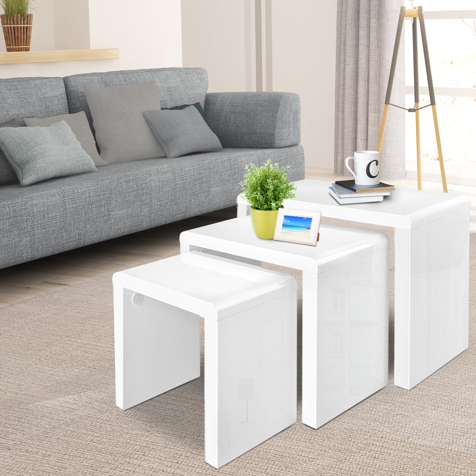 Glossy White Nesting Coffee Table Set of 3