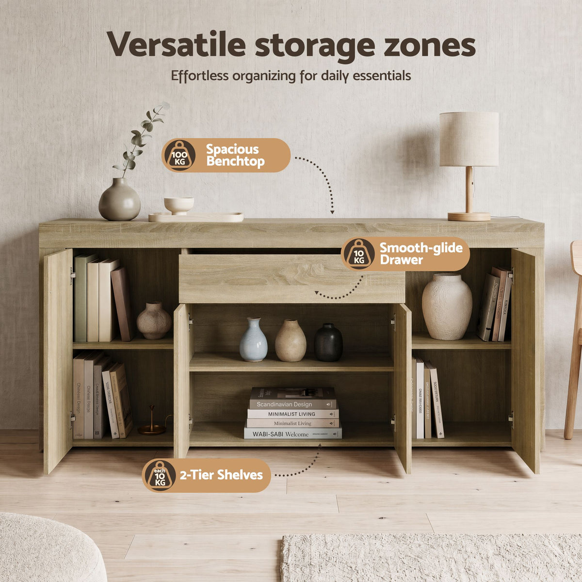 Dana Buffet Sideboard 180cm Oak Storage Cabinet