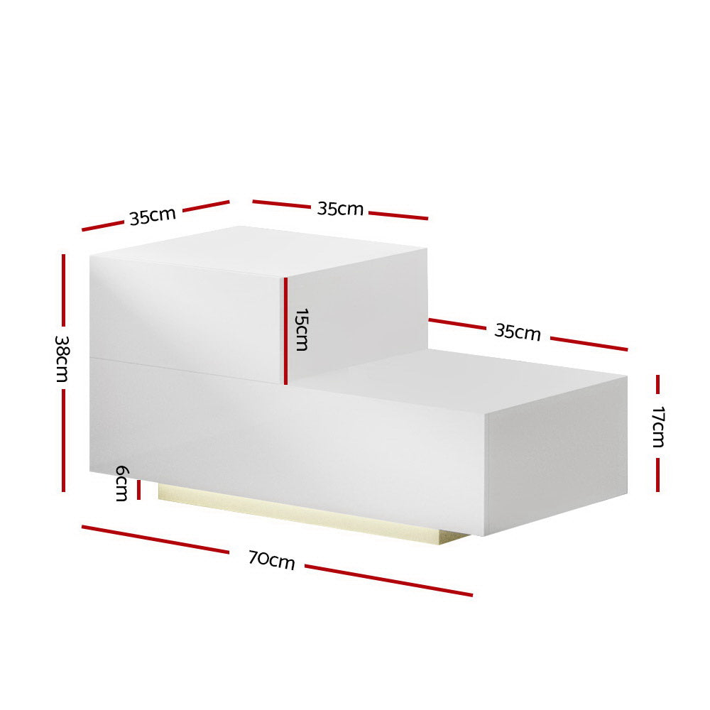 REMI Bedside Tables LED 2 Drawers White