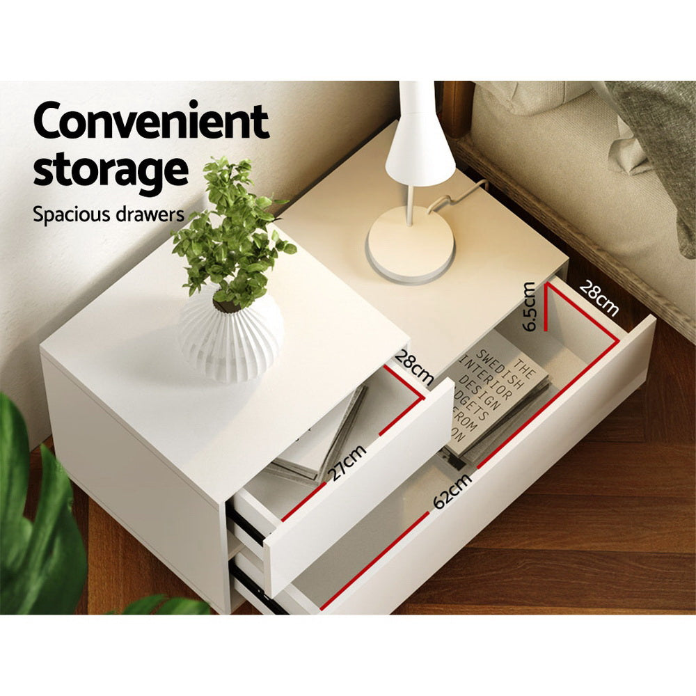 REMI Bedside Tables LED 2 Drawers White