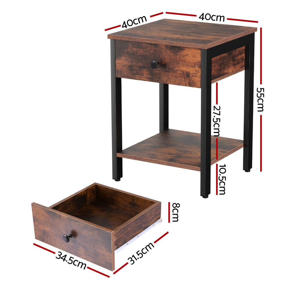 Artiss Walnut Bedside Table 1 Drawer Nightstand Shelves