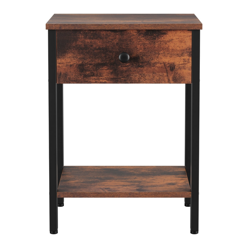 Artiss Walnut Bedside Table 1 Drawer Nightstand Shelves