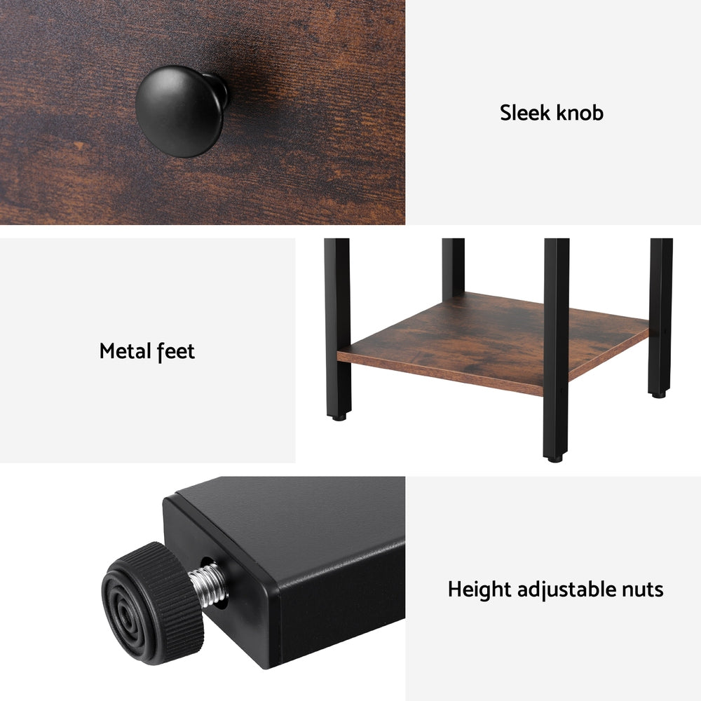 Artiss Walnut Bedside Table 1 Drawer Nightstand Shelves