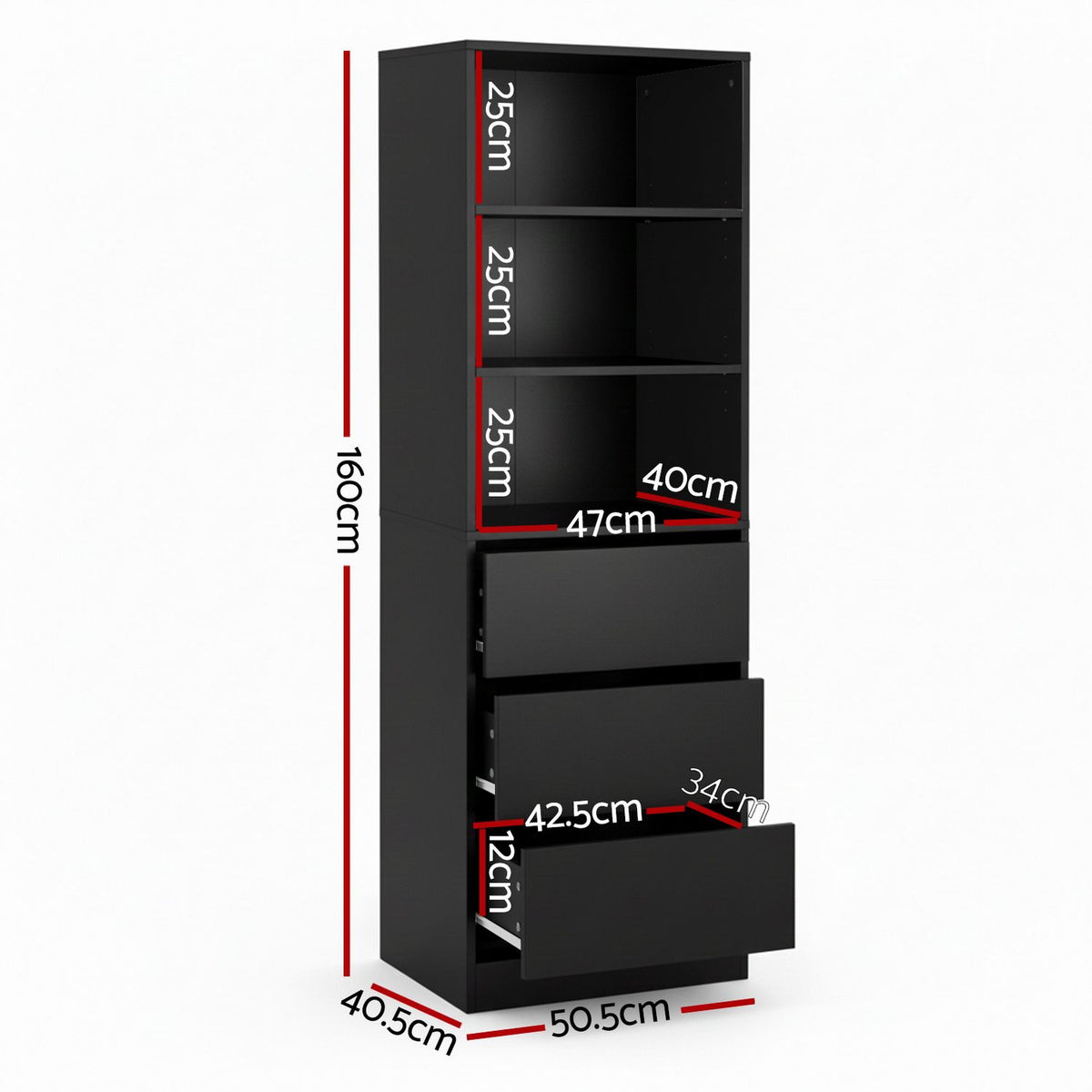 Artiss 2-Piece Tallboy Chest of 3 Drawers Set Black