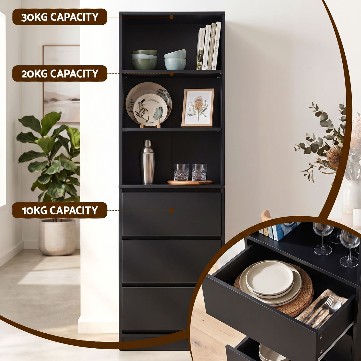 Artiss 2-Piece Tallboy Chest of 3 Drawers Set Black