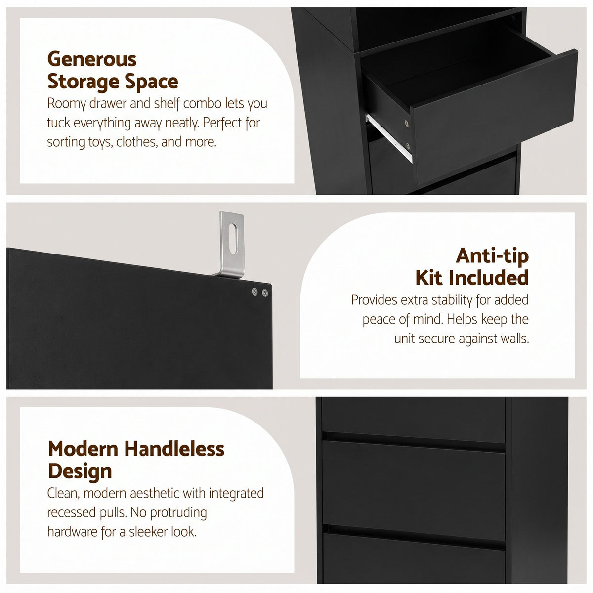 Artiss 2-Piece Tallboy Chest of 3 Drawers Set Black