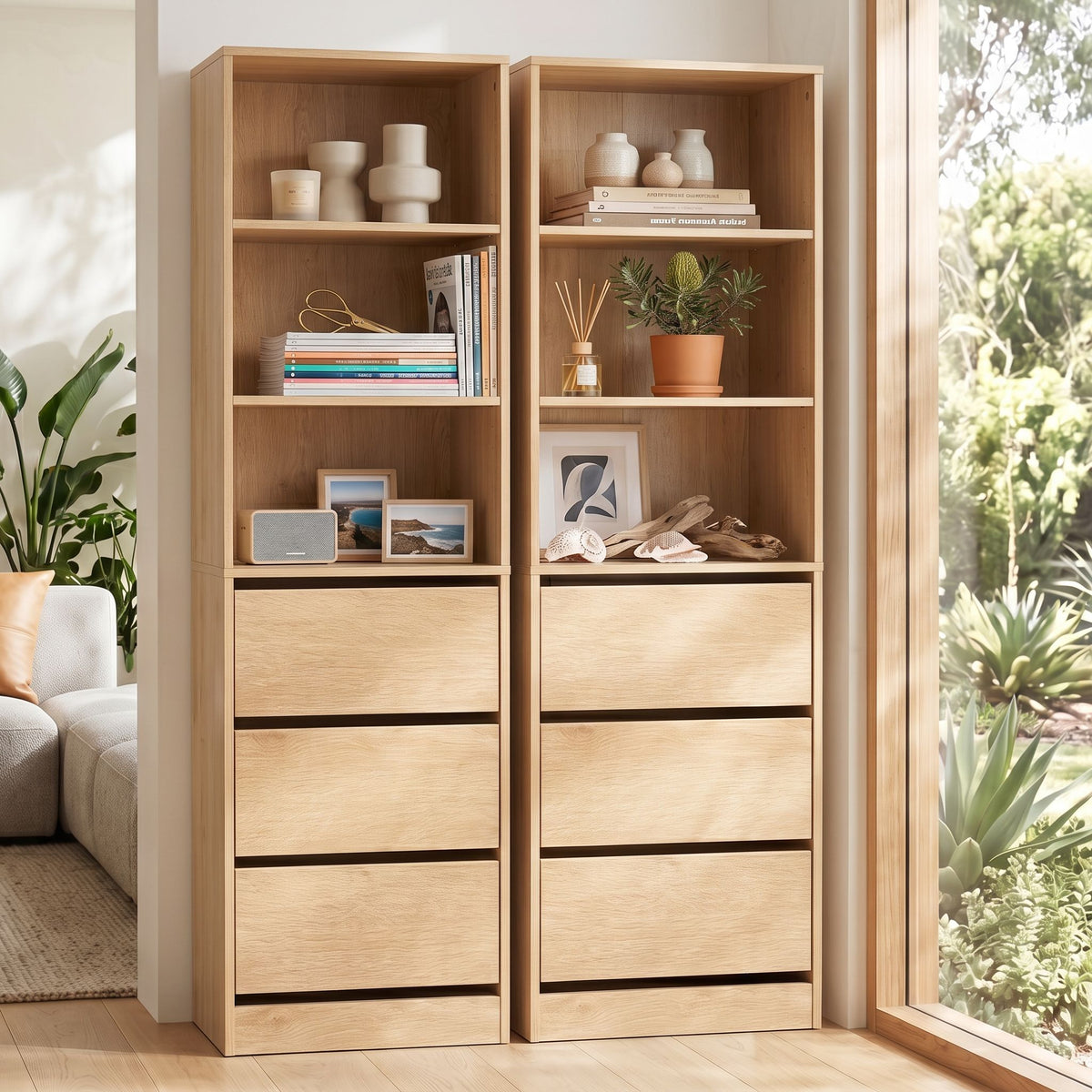 Artiss 2-Piece Chest of 3 Drawers Tallboy Cabinet Pine