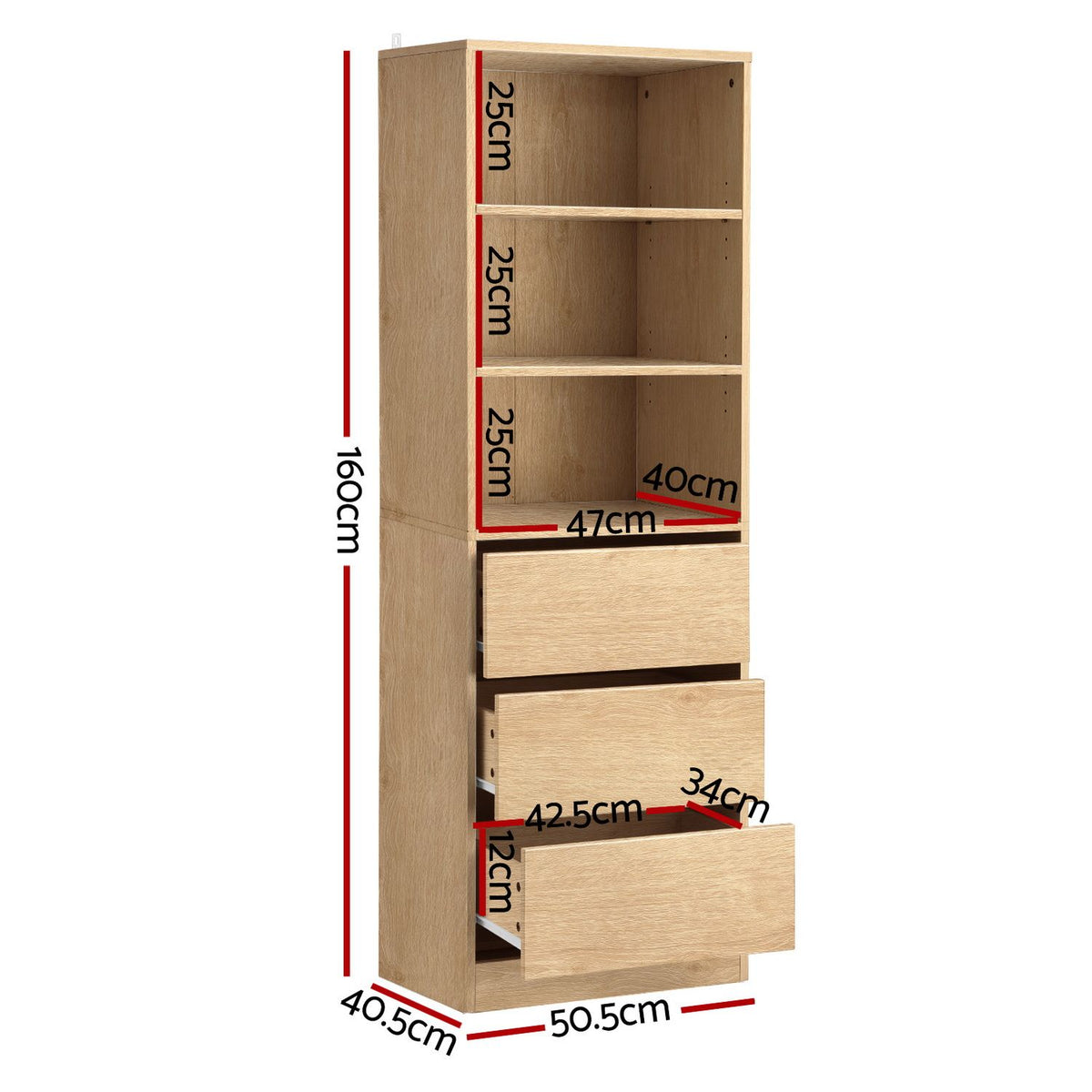 Artiss 2-Piece Chest of 3 Drawers Tallboy Cabinet Pine