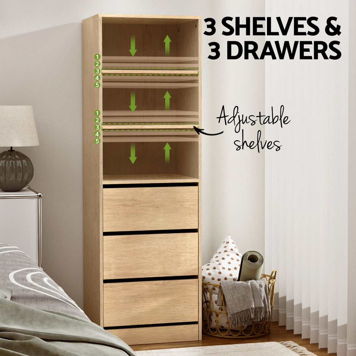 Artiss 2-Piece Chest of 3 Drawers Tallboy Cabinet Pine