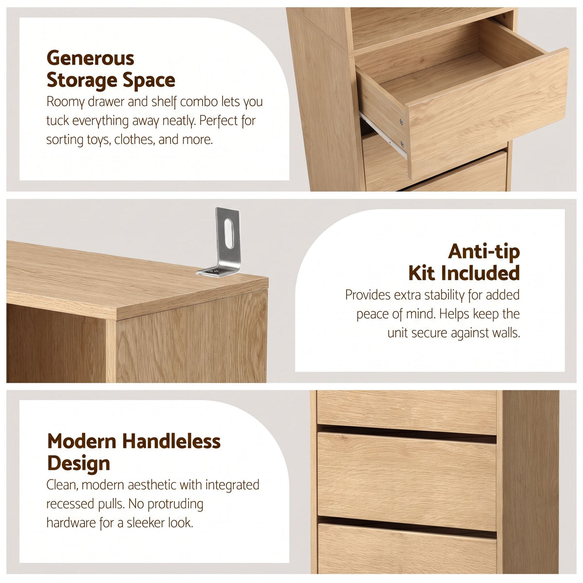 Artiss 2-Piece Chest of 3 Drawers Tallboy Cabinet Pine