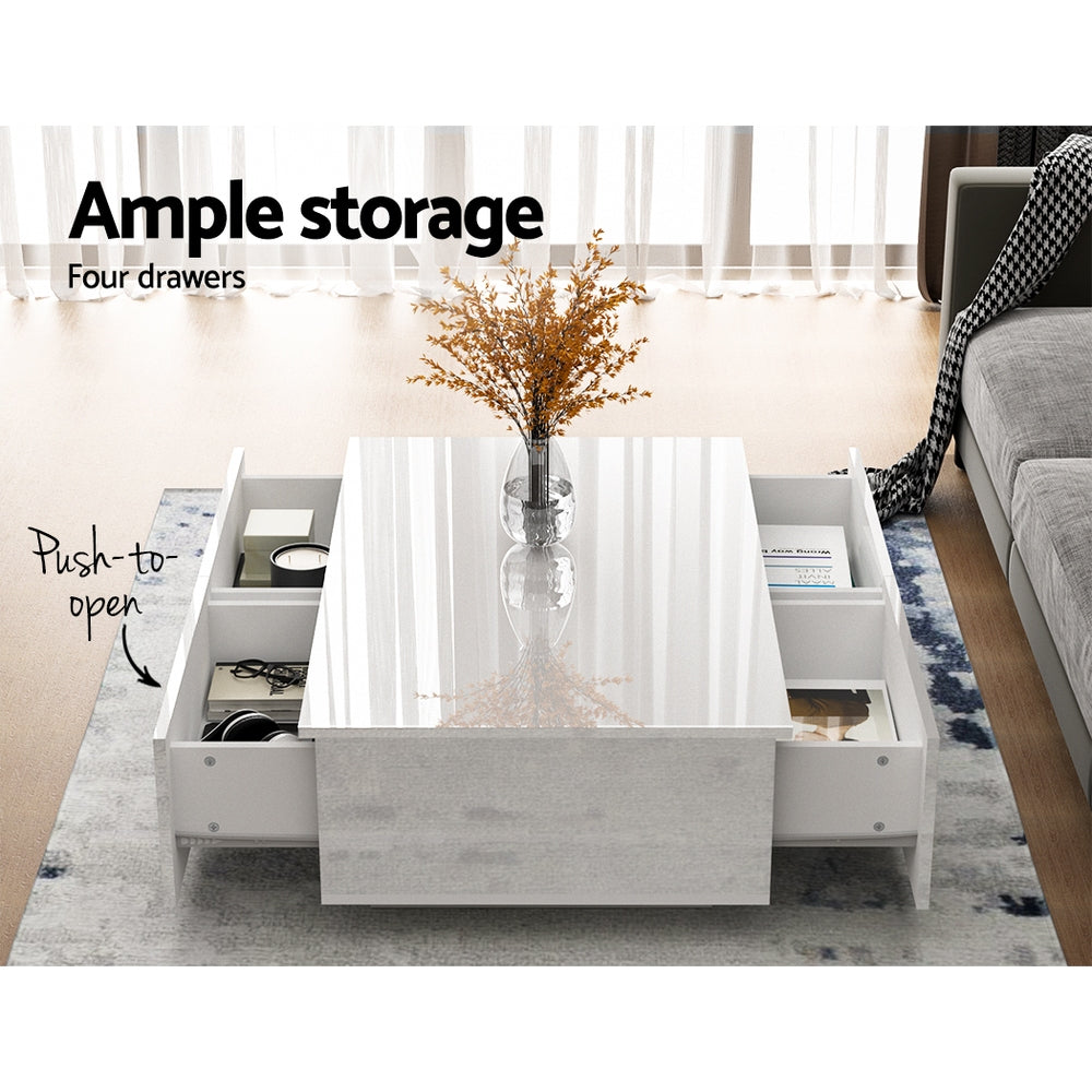 Trevi Coffee Table 4 Drawers White High-Gloss