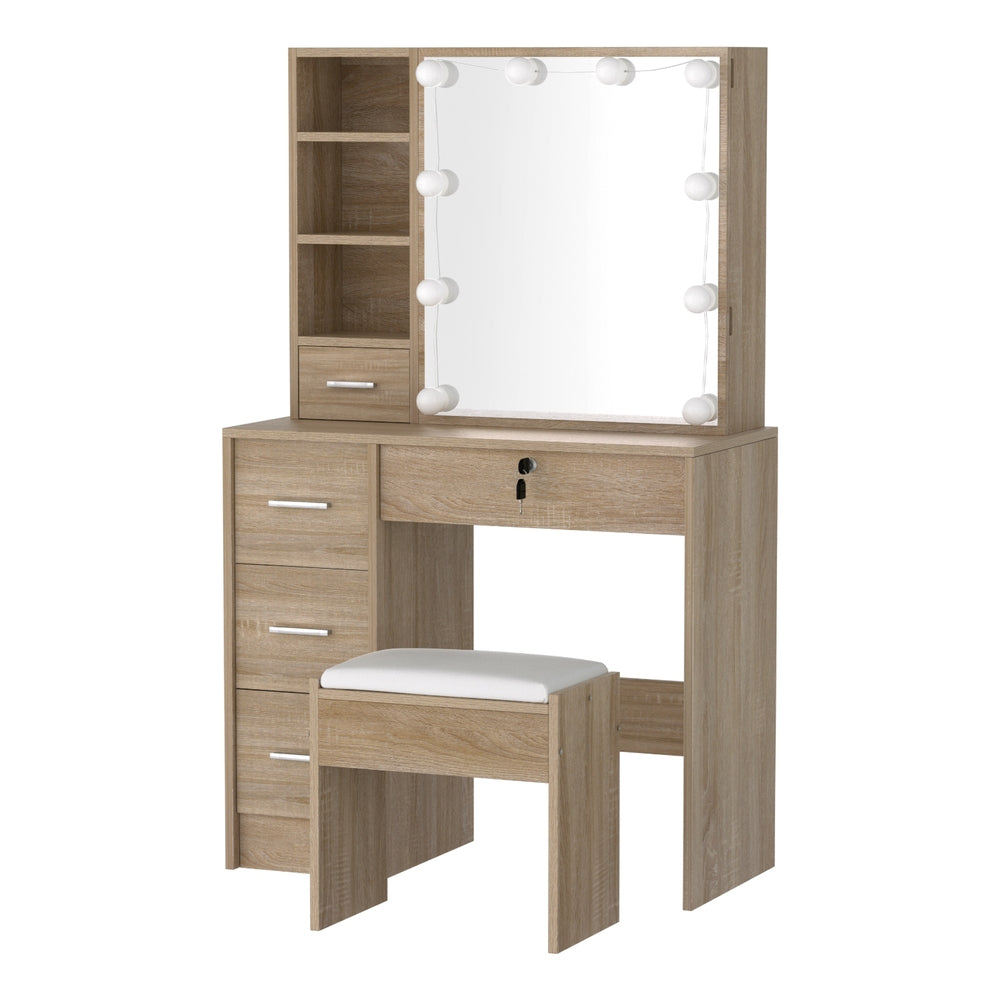 Artiss Dressing Table Set with Stool and 10 LED Bulbs Wood