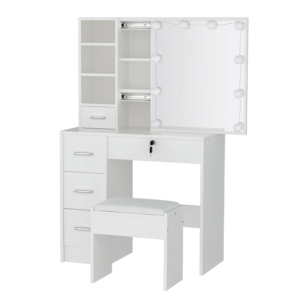 Dylan Dressing Table Set with Stool and 10 LED Bulbs White