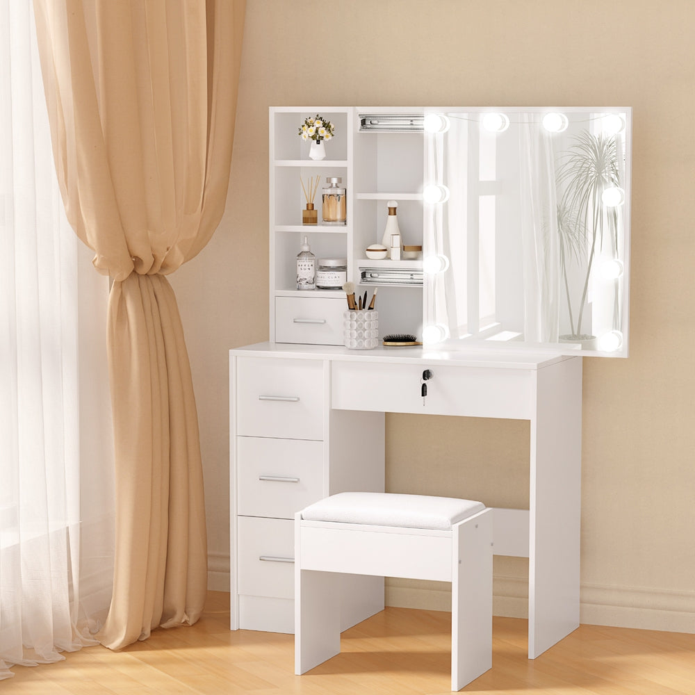 Dylan Dressing Table Set with Stool and 10 LED Bulbs White
