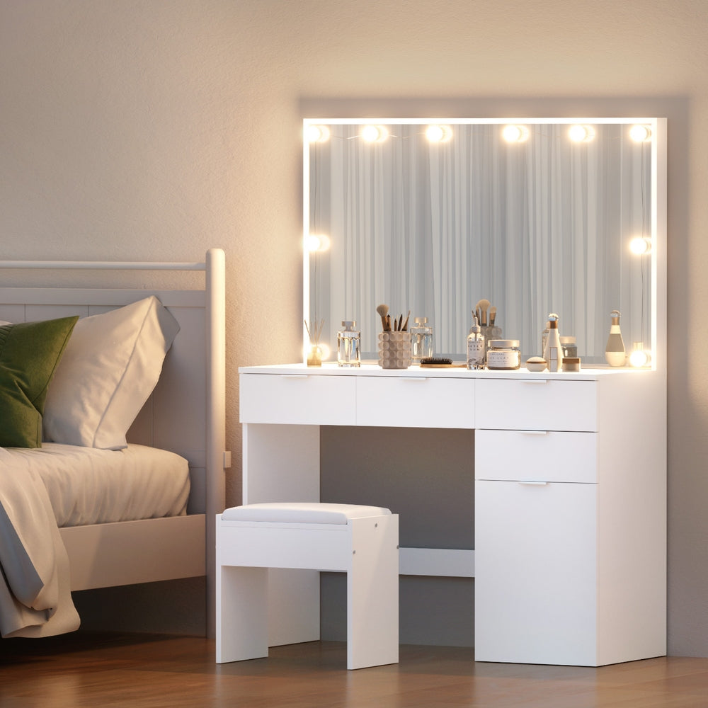 Artiss White Dressing Table Set 10 LED Bulbs with Stool