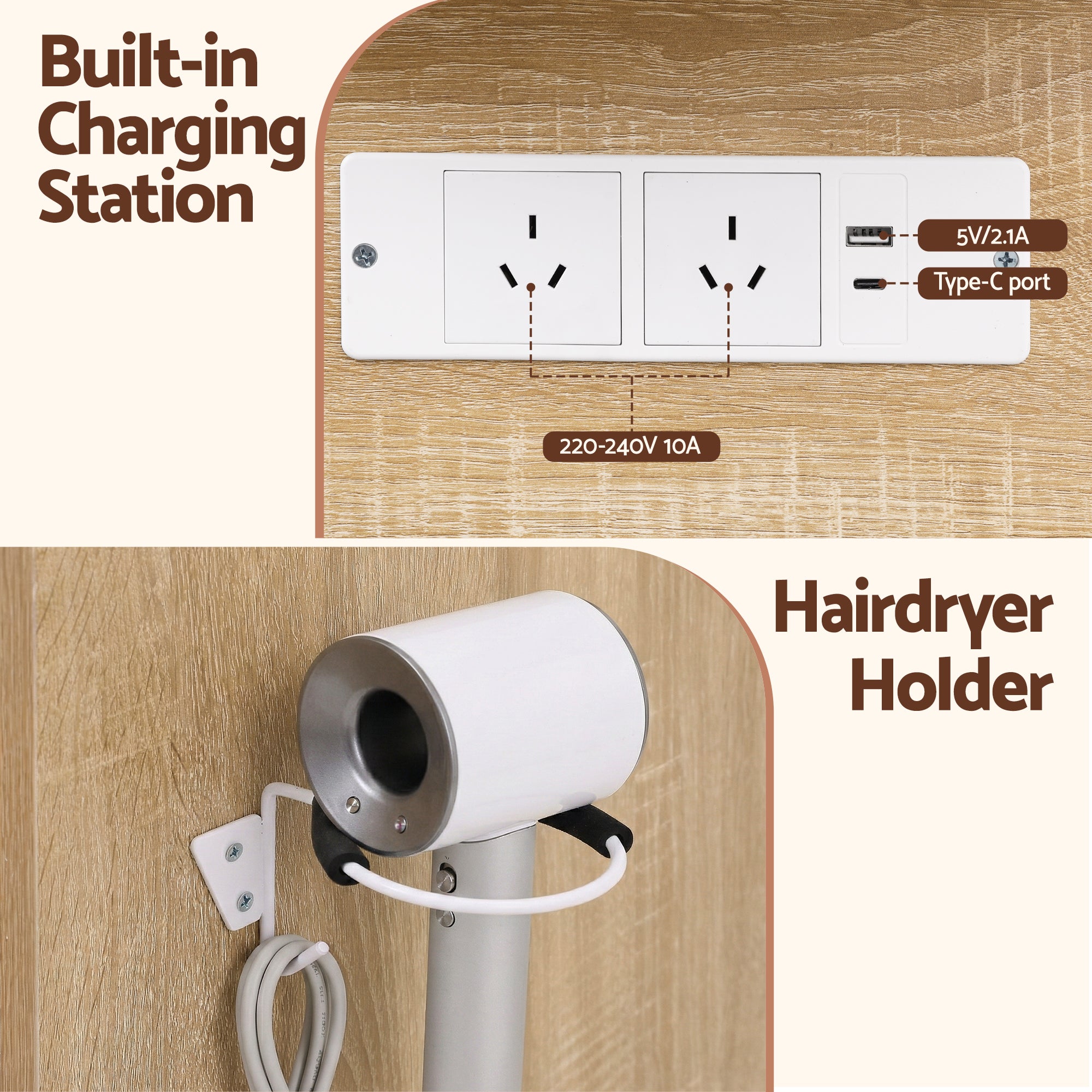 Artiss Dressing Table Vanity Desk Set LED Bulbs RGB Light Wood