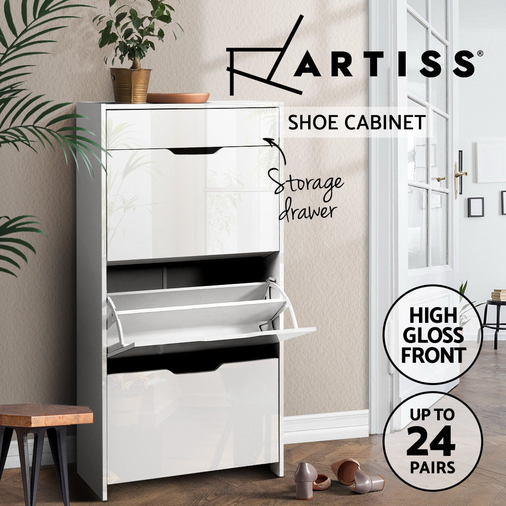 Luna Shoe Rack Cabinet 24 Pairs White