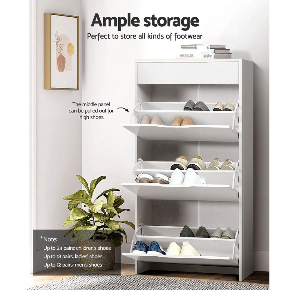 Luna Shoe Rack Cabinet 24 Pairs White