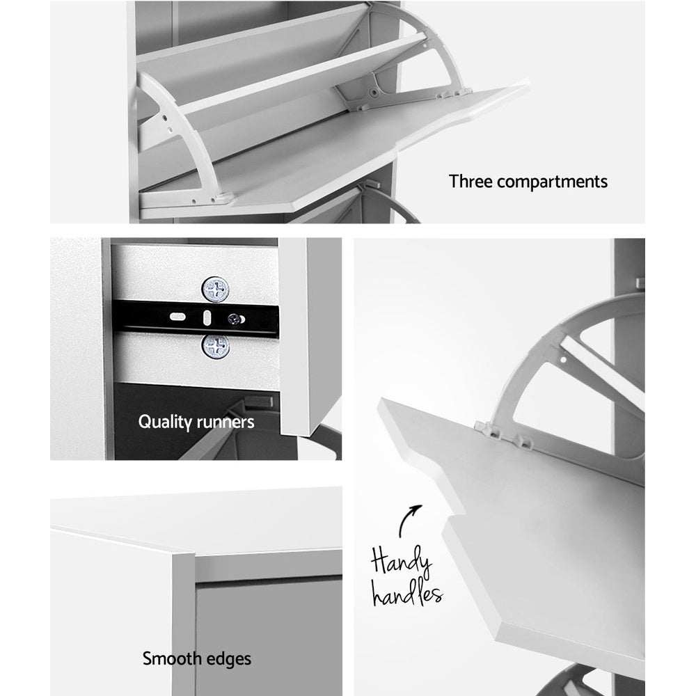 Luna Shoe Rack Cabinet 24 Pairs White
