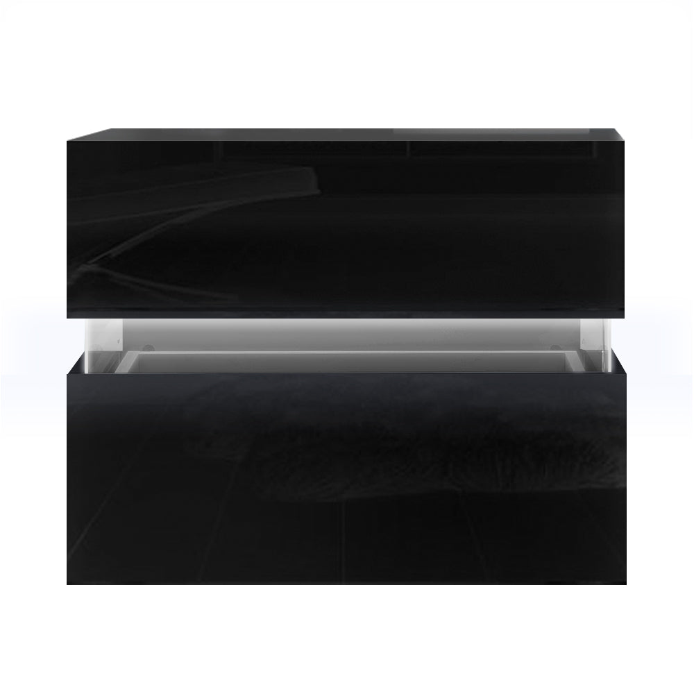 LUMI Black Bedside Table LED 2 Drawers