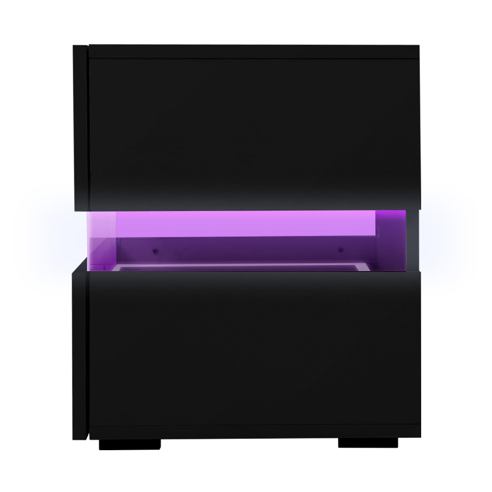 LUMI Black Bedside Table LED 2 Drawers