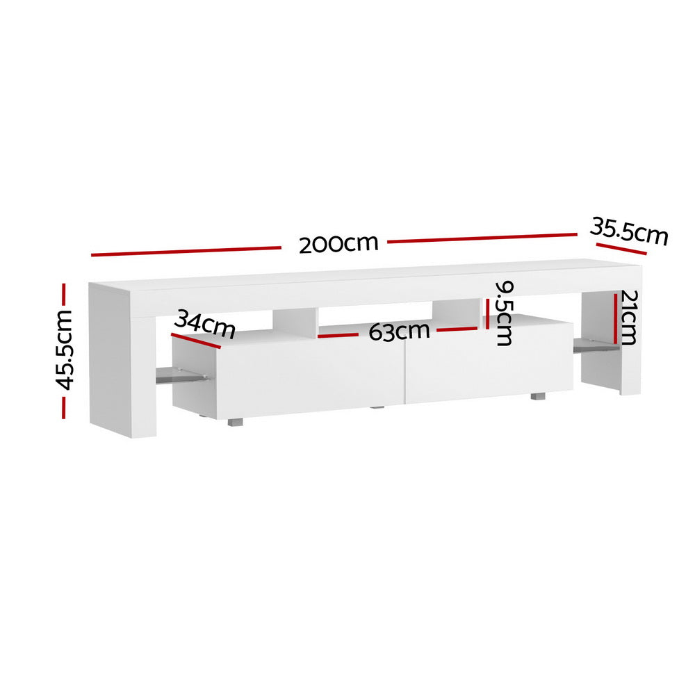Customisable RGB LED TV Cabinet, 200cm, Gloss White - Artiss