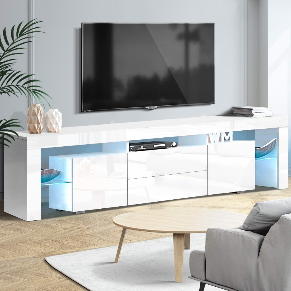 Customisable RGB LED TV Cabinet, 200cm, Gloss White - Artiss