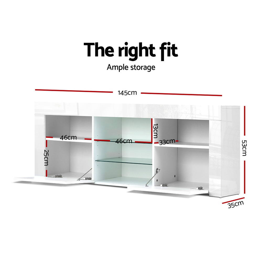 Angus 145cm TV Cabinet LED Entertainment Unit White