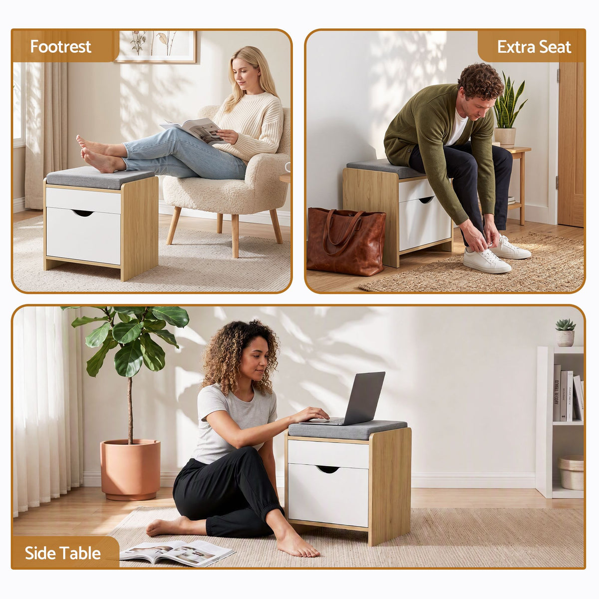 Artiss Storage Ottoman with Drawer Footrest 100kg Oak