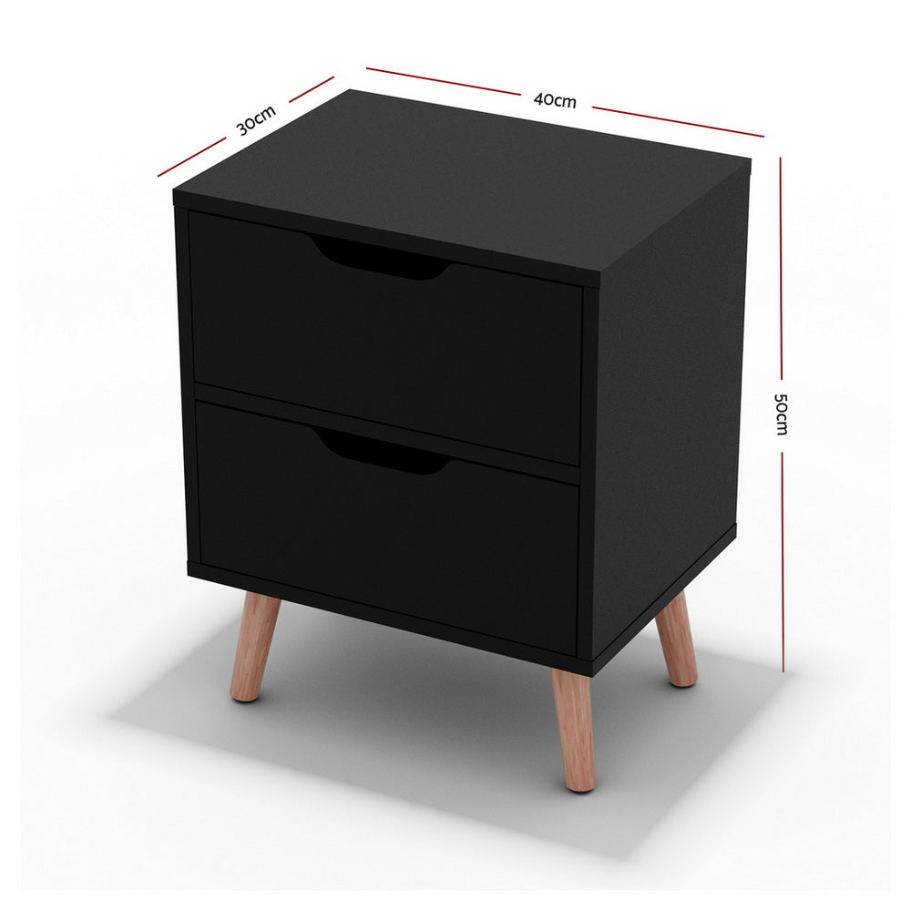 BODEN Black Bedside Table 2 Drawers