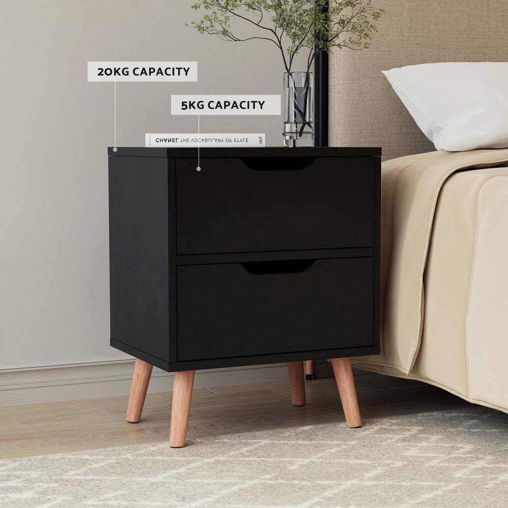 BODEN Black Bedside Table 2 Drawers