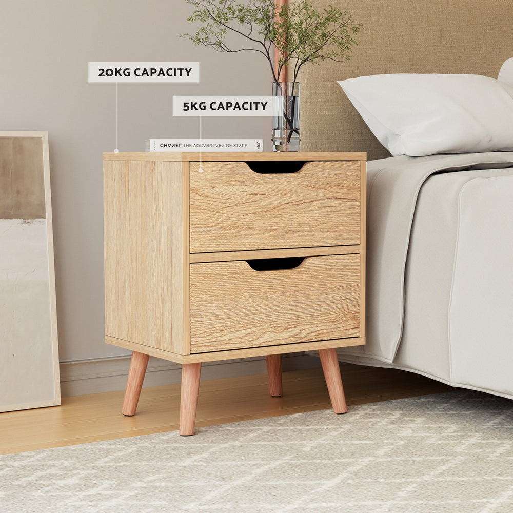 BODEN Pine Bedside Table 2 Drawers Black