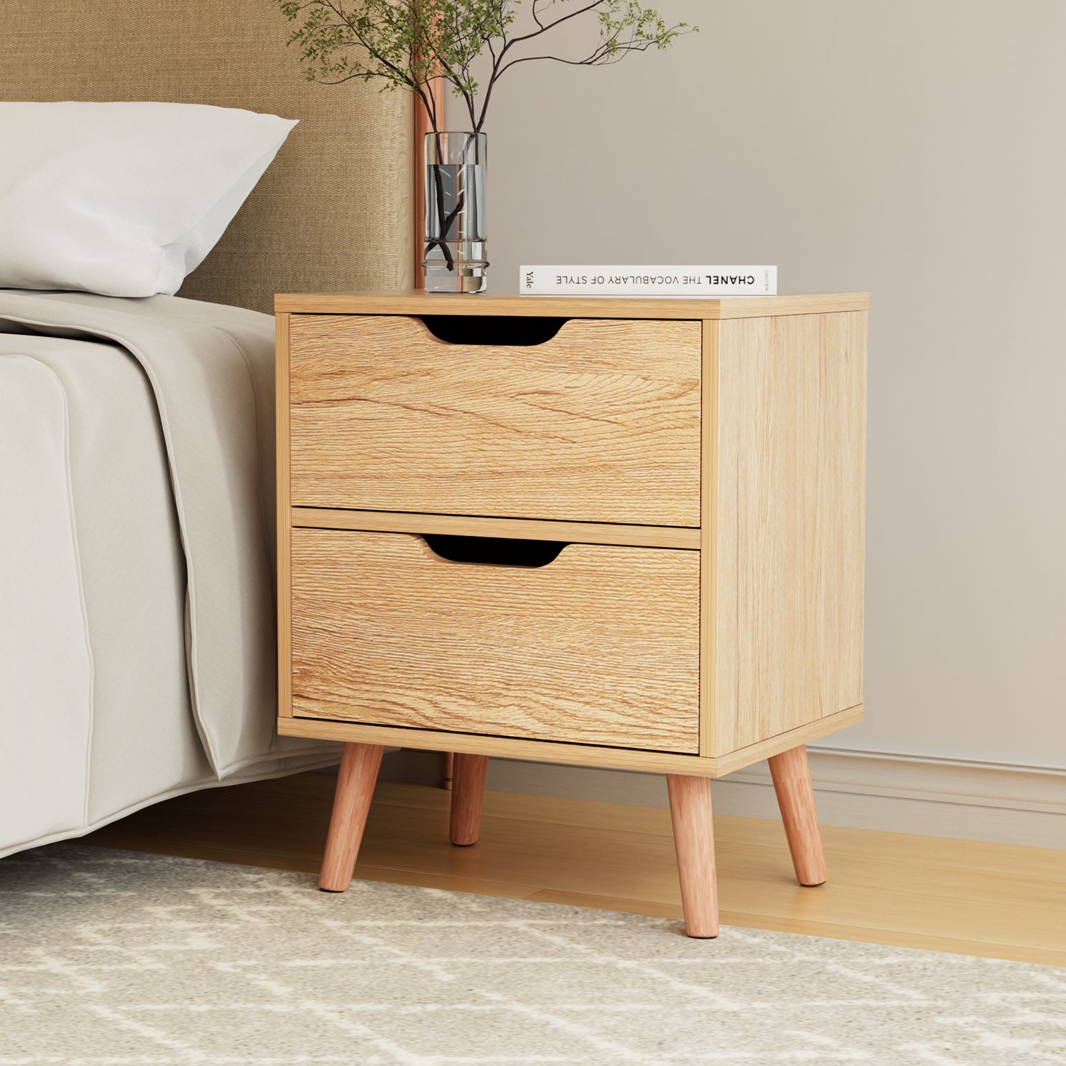 BODEN Pine Bedside Table 2 Drawers Black